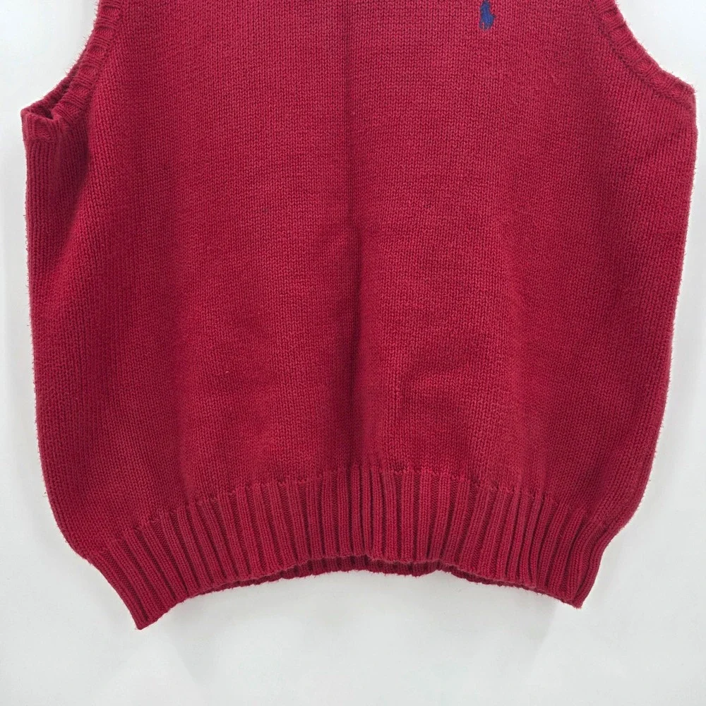 VINTAGE 90S POLO RALPH LAUREN SWEATER VEST MENS LARGE RED BLUE PONY VNECK COTTON